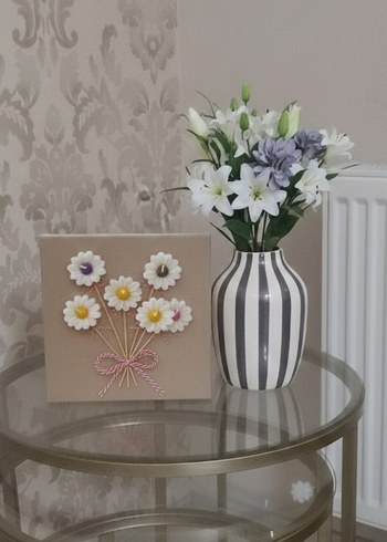 Vintage Papatya Temalı El Yapımı Duvar Dekoru mum tablo - Görsel 2