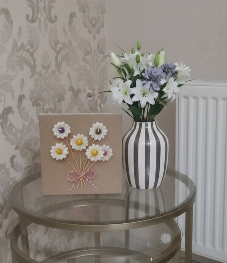 Vintage Papatya Temalı El Yapımı Duvar Dekoru mum tablo - Görsel 2