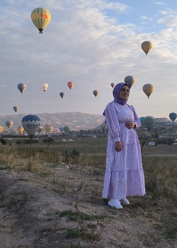 Bohem Puf Kollu Uzun Pamuklu Elbise - Görsel 2