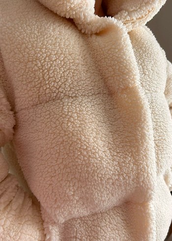 ekru Peluş Kadın Kışlık Midi Mont - Görsel 3