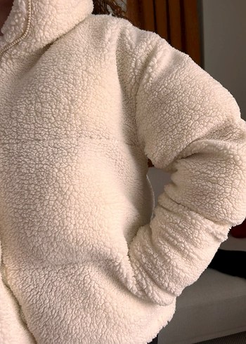 ekru Peluş Kadın Kışlık Midi Mont - Görsel 4