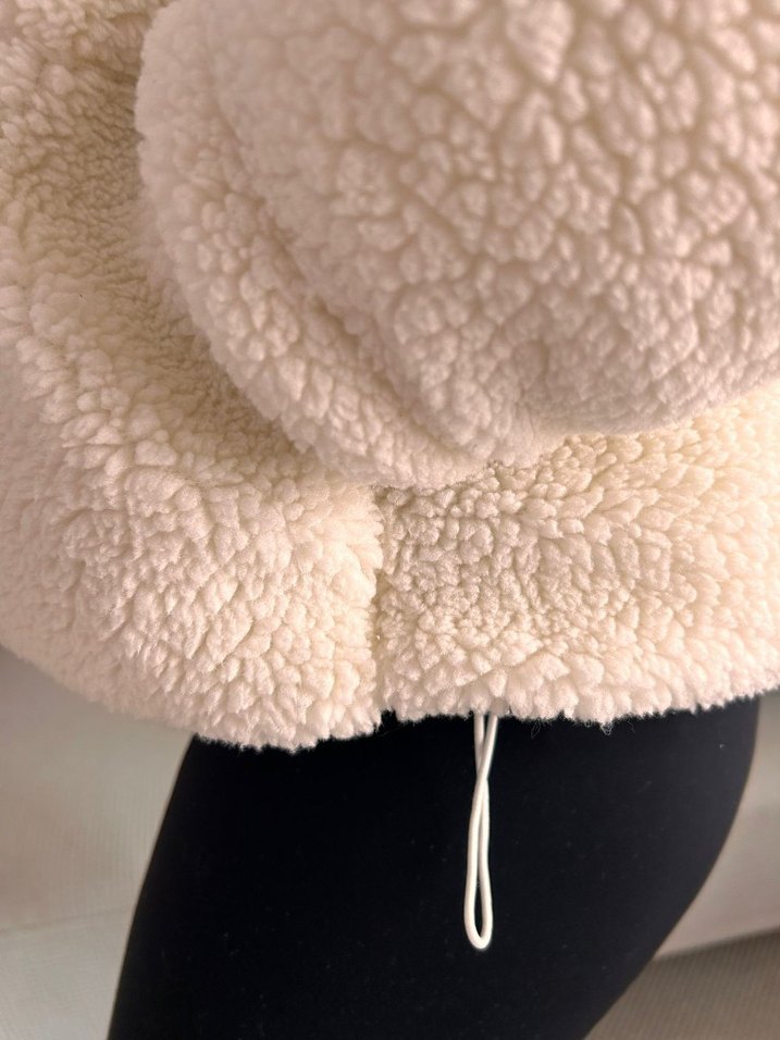 ekru Peluş Kadın Kışlık Midi Mont - Görsel 2