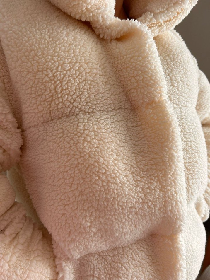 ekru Peluş Kadın Kışlık Midi Mont - Görsel 3