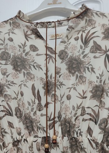 Bohem Uzun Bej Desenli Elbise - Görsel 3