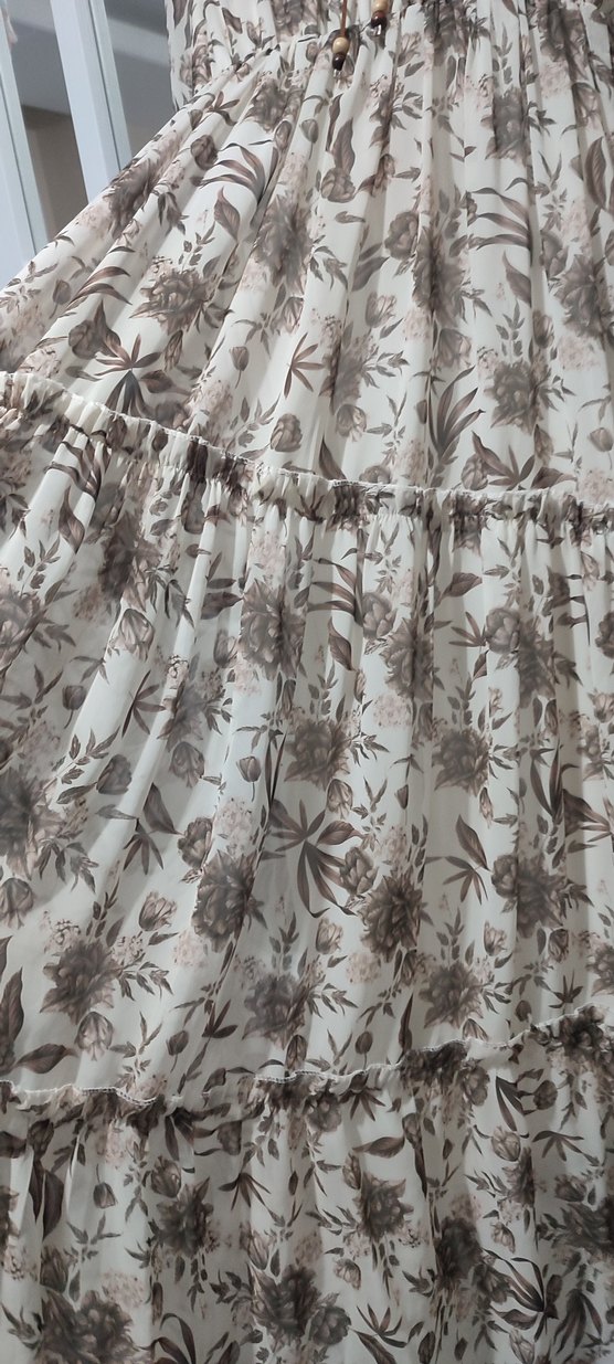 Bohem Uzun Bej Desenli Elbise - Görsel 2