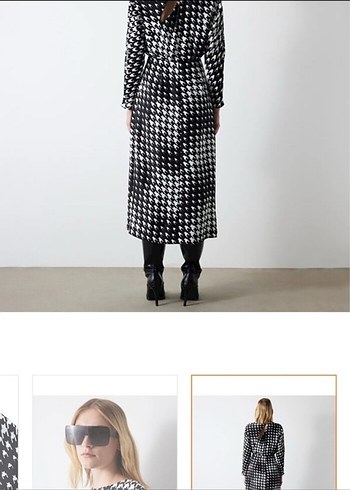 Kadın Siyah Kareli Uzun Kollu Uzun Elbise - Görsel 3