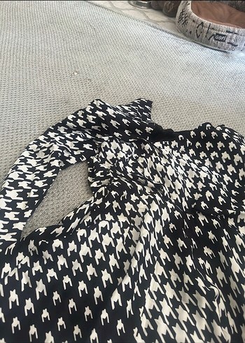 Kadın Siyah Kareli Uzun Kollu Uzun Elbise - Görsel 4