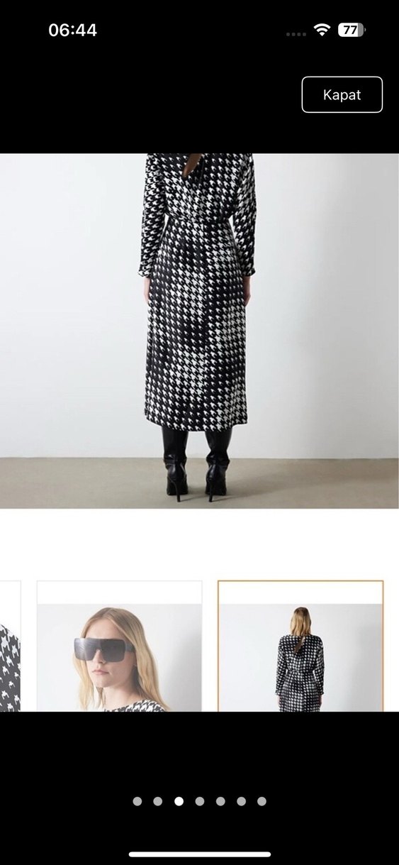 Kadın Siyah Kareli Uzun Kollu Uzun Elbise - Görsel 3