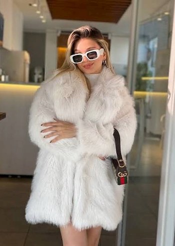 Beyaz Suni Kürk Midi Ceket - Görsel 2