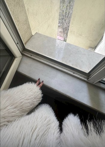 Beyaz Suni Kürk Midi Ceket - Görsel 3