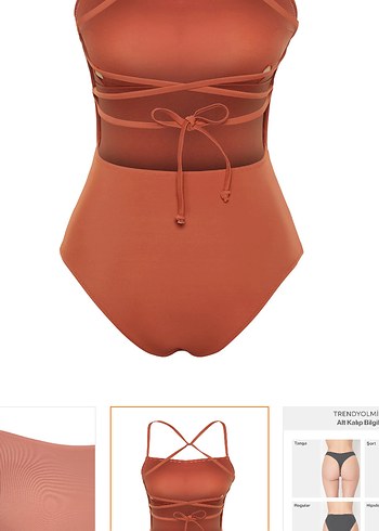 Kiremit kare yaka İnce Askılı sırt dekolteli Kadın regular  Mayo - Görsel 6