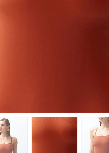 Kiremit kare yaka İnce Askılı sırt dekolteli Kadın regular  Mayo - Görsel 3