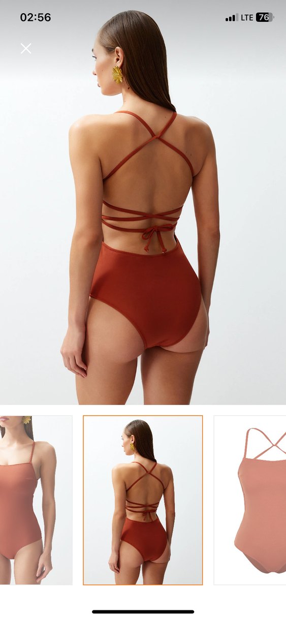 Kiremit kare yaka İnce Askılı sırt dekolteli Kadın regular  Mayo - Görsel 5