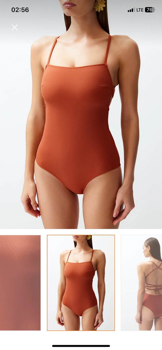 Kiremit kare yaka İnce Askılı sırt dekolteli Kadın regular  Mayo - Görsel 2