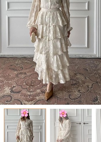 Uzun Beyaz Fırfırlı Bohem Elbise - Görsel 4