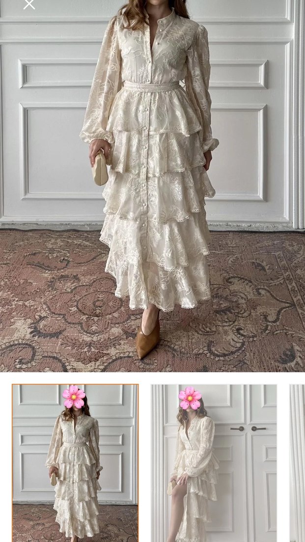 Uzun Beyaz Fırfırlı Bohem Elbise - Görsel 4