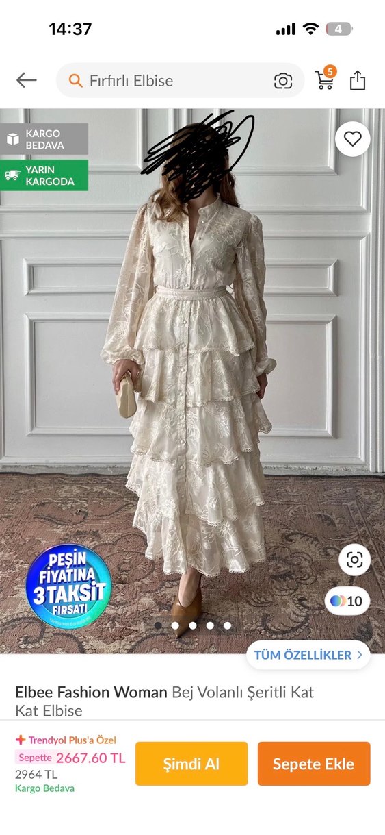 Uzun Beyaz Fırfırlı Bohem Elbise - Görsel 2