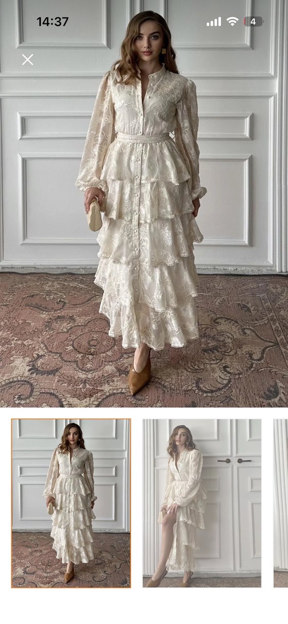 Uzun Beyaz Fırfırlı Bohem Elbise - Görsel 3
