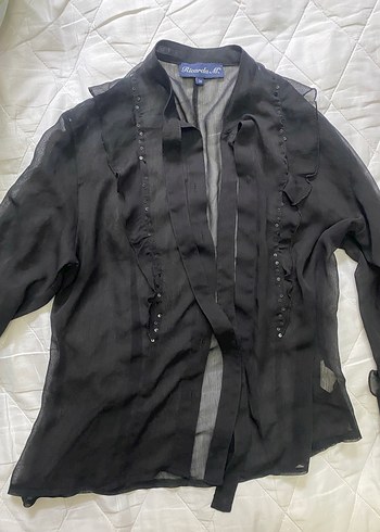 Vintage Love Siyah Gotik Dugmeli Transparan Kadin Gomlek