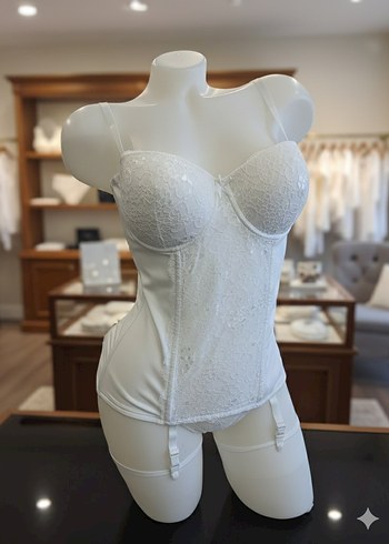 Büstiyer Takım Dantelli Jartiyerli Beyaz - Görsel 5