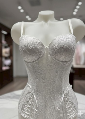 Beyaz Dantelli İp Detaylı Korse Büstiyer - Görsel 2