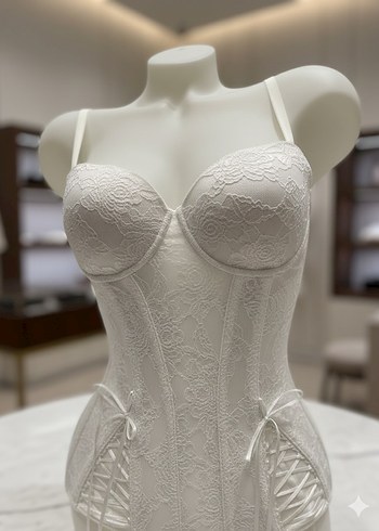 Beyaz Dantelli İp Detaylı Korse Büstiyer - Görsel 3