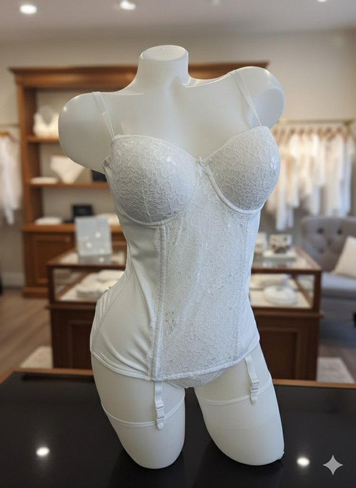 Büstiyer Takım Dantelli Jartiyerli Beyaz - Görsel 4