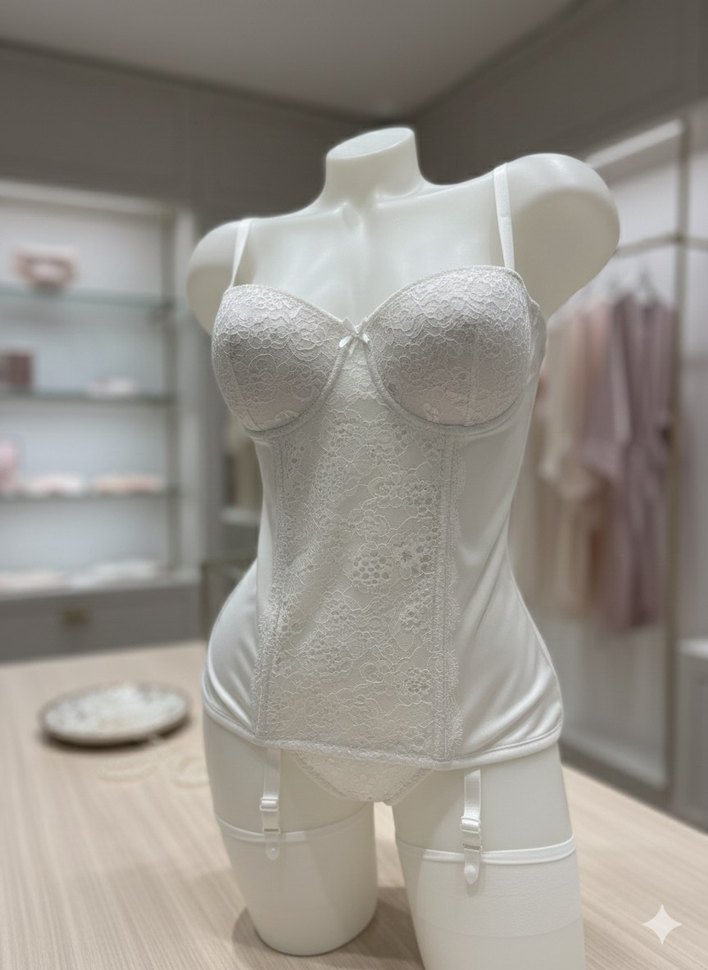 Büstiyer Takım Dantelli Jartiyerli Beyaz - Görsel 2
