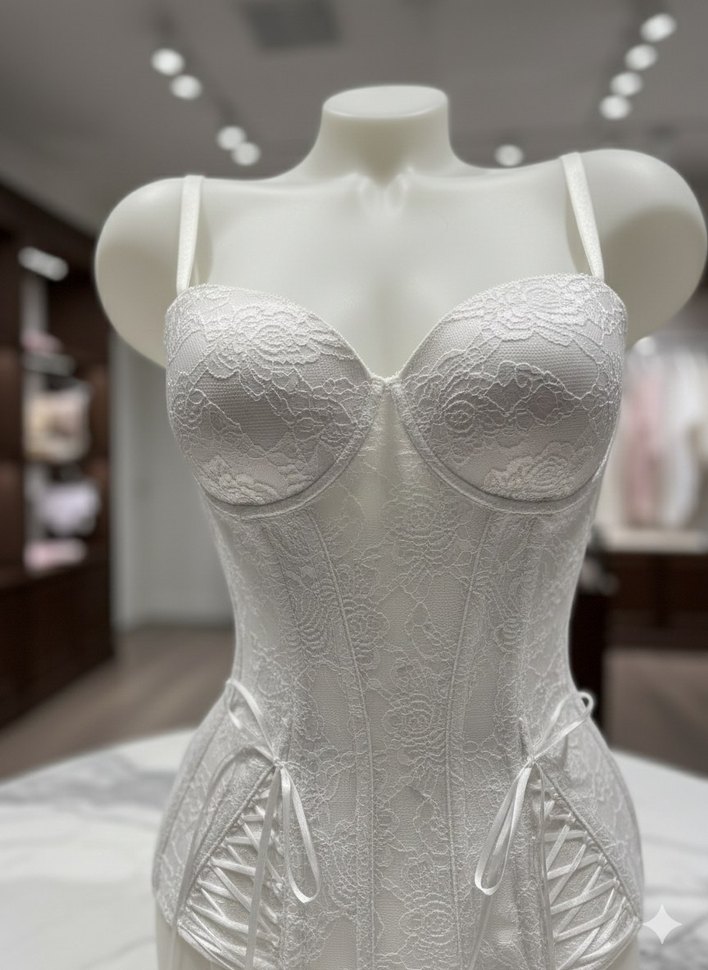Beyaz Dantelli İp Detaylı Korse Büstiyer - Görsel 2