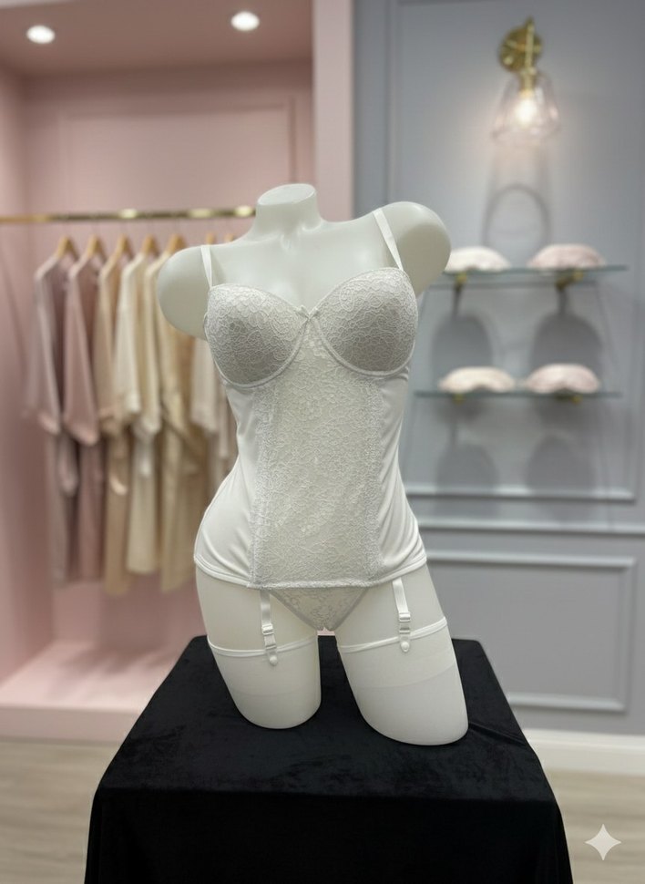 Büstiyer Takım Dantelli Jartiyerli Beyaz - Görsel 3