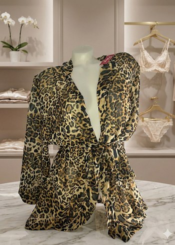 Leopar Desenli Şifon Kimono Sabahlık - Görsel 2