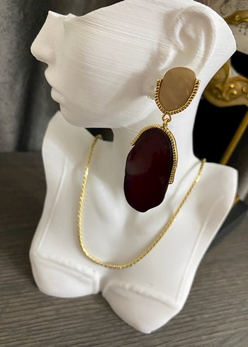 Doğal taş görünümlü sallantılı küpe - Görsel 2