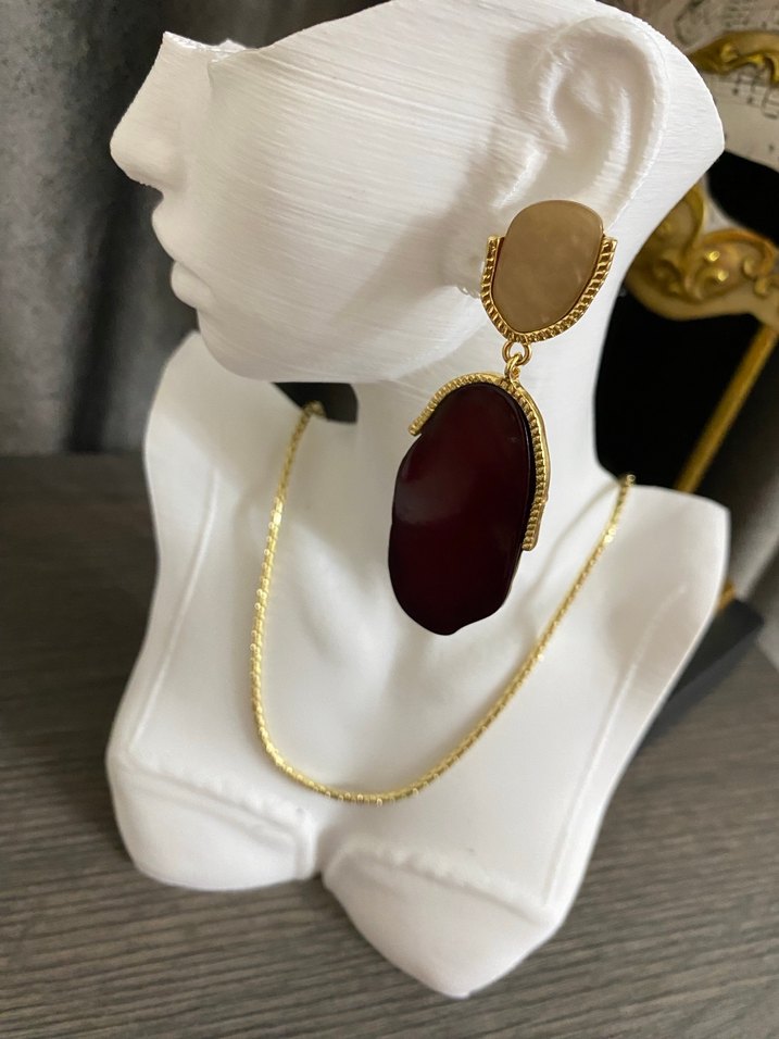 Doğal taş görünümlü sallantılı küpe - Görsel 2