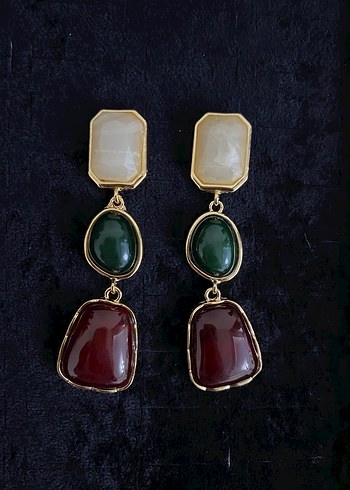 3 renk geometrik desen küpe - Görsel 2