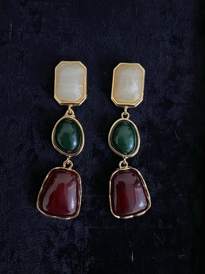 3 renk geometrik desen küpe - Görsel 2