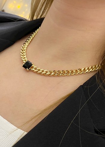 Siyah taş detay 14K VİP kolye - Görsel 3