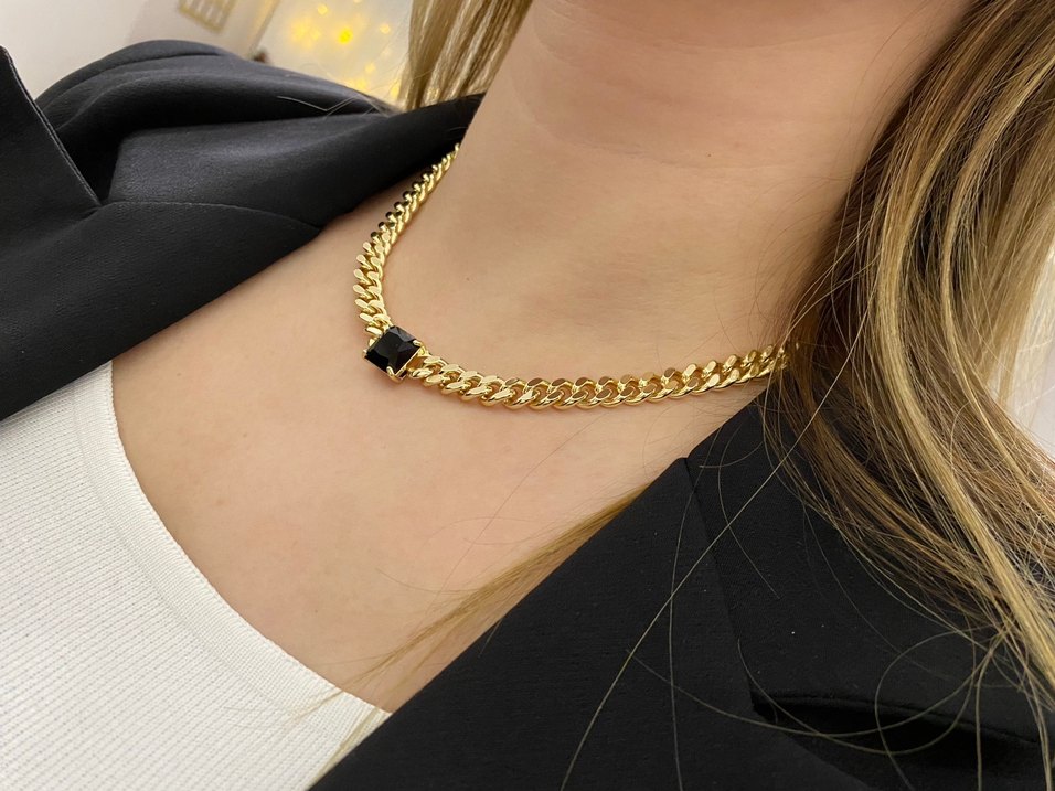 Siyah taş detay 14K VİP kolye - Görsel 3