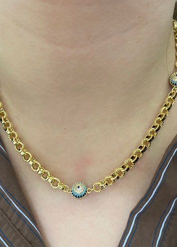 3 Nazarlı 14K Zirkon taş kolye - Görsel 2