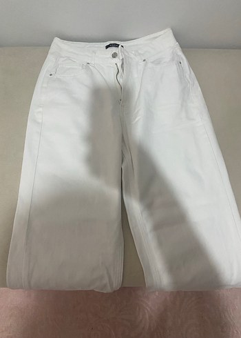 Kadın Beyaz Normal Boy Pamuklu Jean - Görsel 3