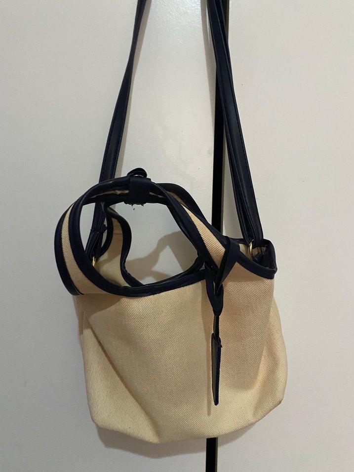 Bej Süet Kadın Çanta Lacivert askılı - Görsel 2