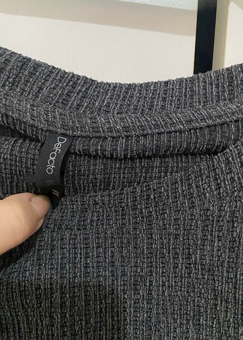 Gri Kısa Kollu Triko Kadın Bluz ve triko alt üst takım - Görsel 2