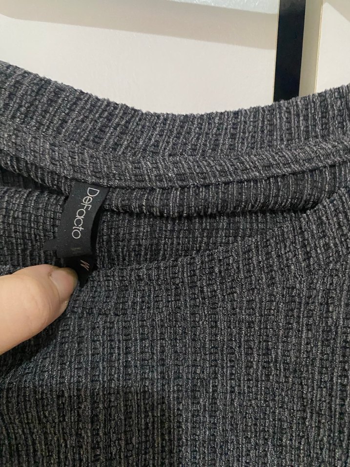 Gri Kısa Kollu Triko Kadın Bluz ve triko alt üst takım - Görsel 2