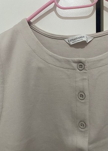 Stradivarius Düğmeli Bej Kolsuz Kadın Yelek - Görsel 2