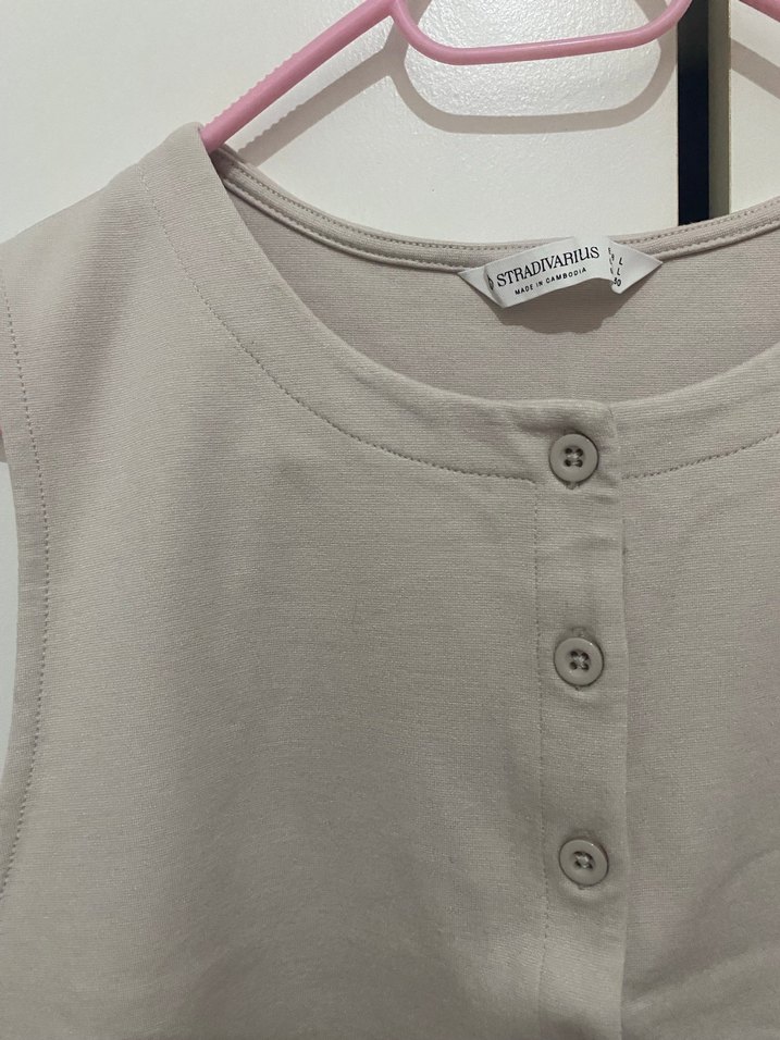 Stradivarius Düğmeli Bej Kolsuz Kadın Yelek - Görsel 2