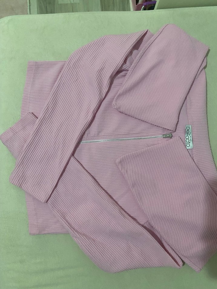 Pembe Mini Fermuarlı Kadın Ceket - Görsel 3