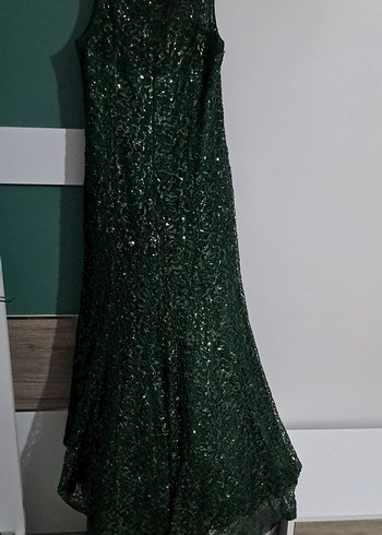 Koyu Yeşil Drapeli Uzun Kadın Abiye - Görsel 2