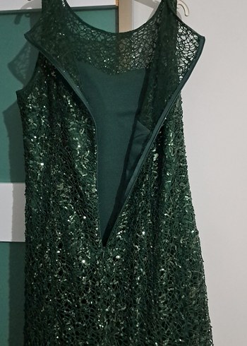 Koyu Yeşil Drapeli Uzun Kadın Abiye - Görsel 3