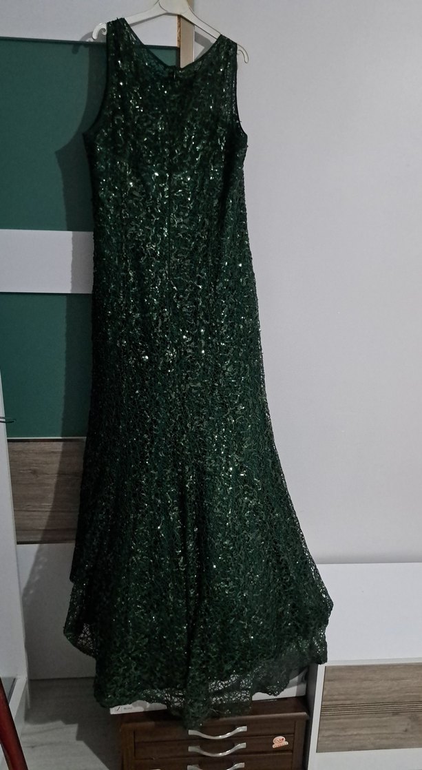 Koyu Yeşil Drapeli Uzun Kadın Abiye - Görsel 2