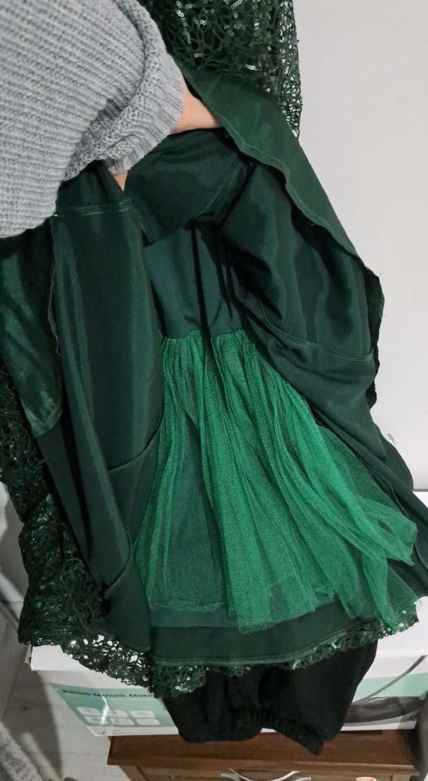 Koyu Yeşil Drapeli Uzun Kadın Abiye - Görsel 4