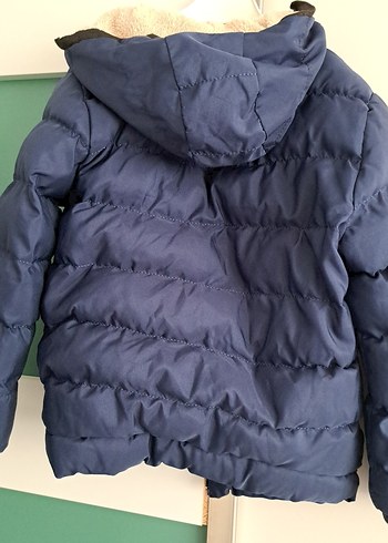 Koyu Mavi Erkek Çocuk Kürklü Kapüşonlu Mont - Görsel 4